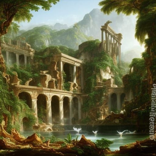 Epic Jungle Ruins Landscape Painting