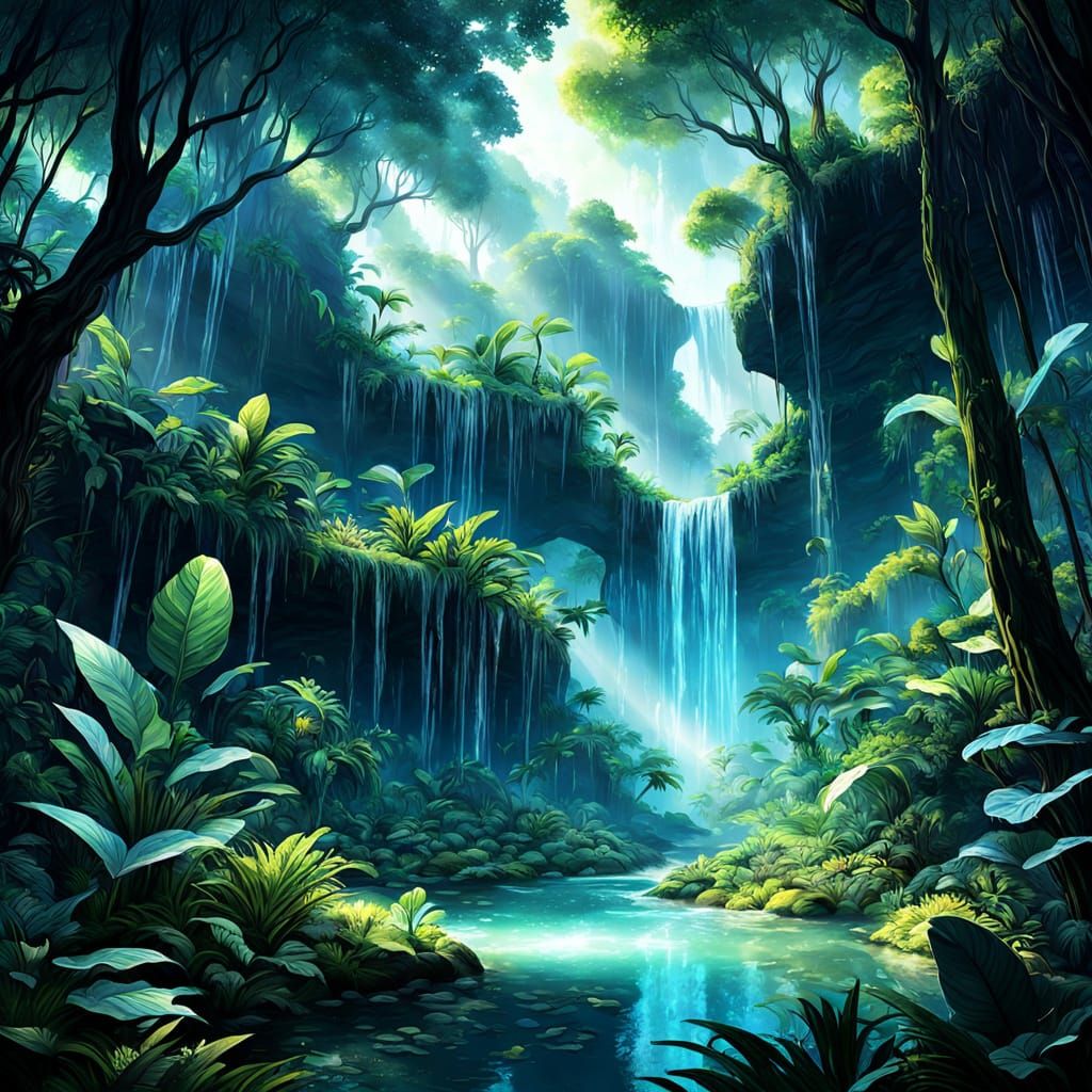 Biophilic Art: Crystal Jungles and Radiant Skies