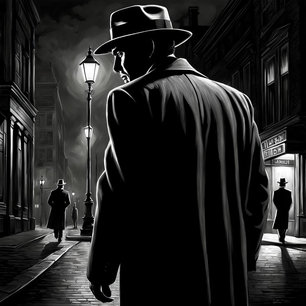 Detective in Film Noir Style at Night