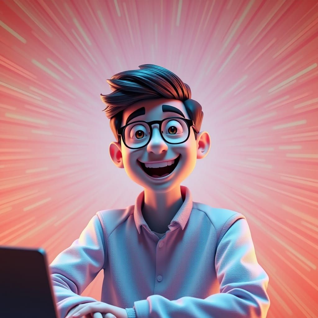 Happy Programmer in Abstract 3D Digital Art