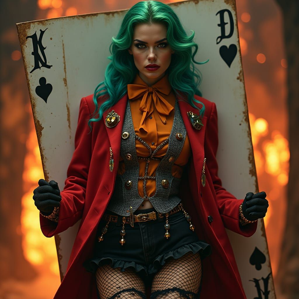 Vintage Joker Woman in Playing Card Portrait