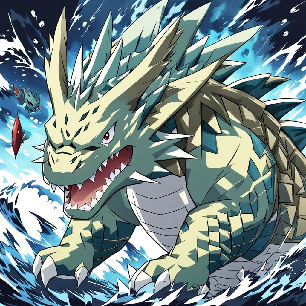 Tyranitar Gyarados Fusion in Anime Style
