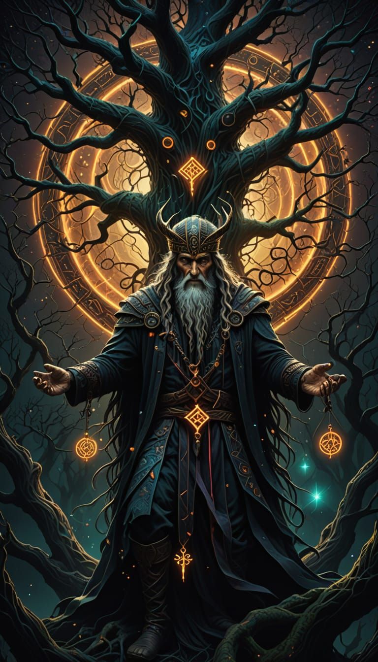 Odin Pierced by His Own Spear in Cosmic Dark Fantasy Scene