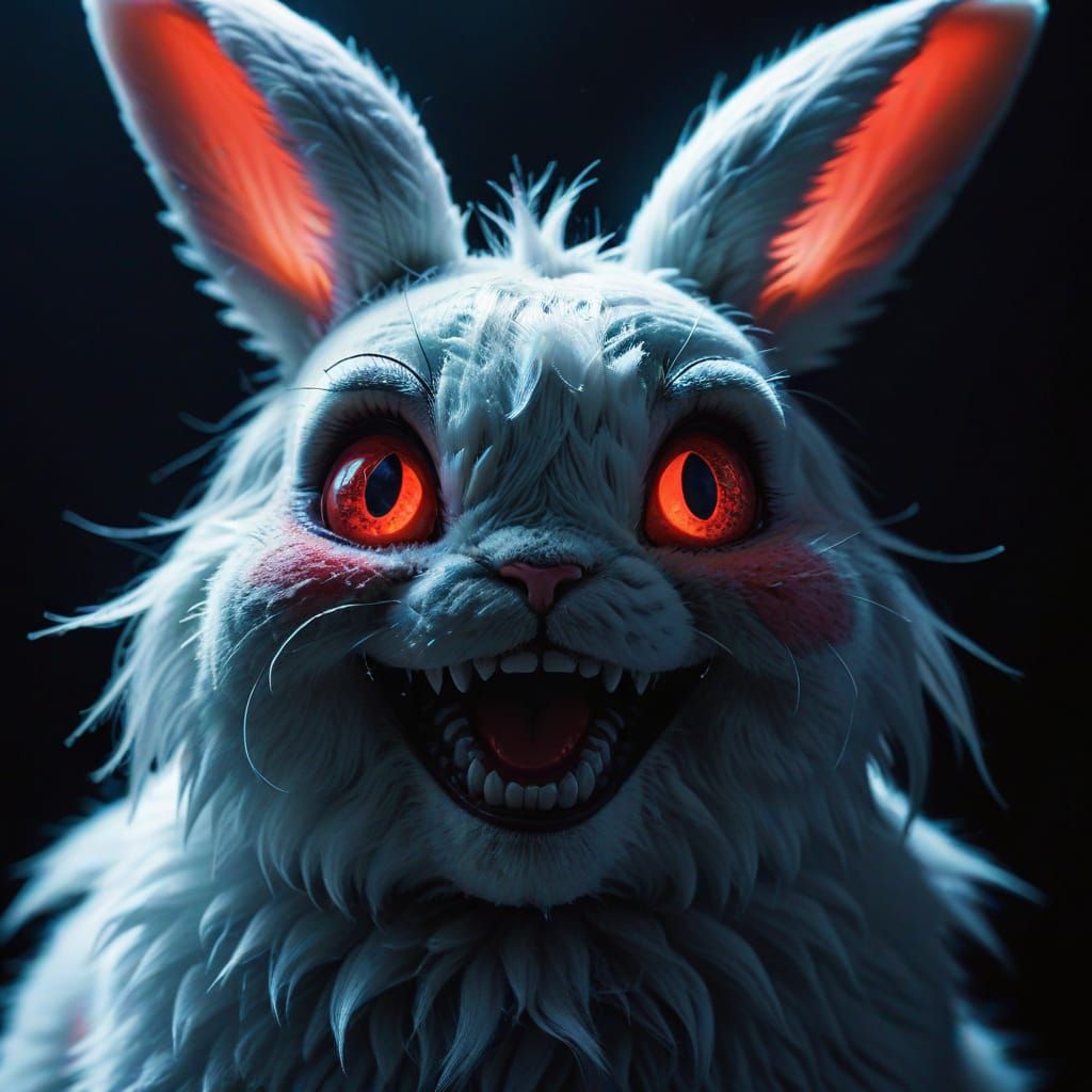 grimdark kawaii chibi laughing rabbit