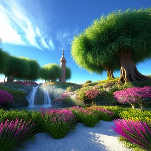 fantastical garden of eden photorealism volumetric lighting ...