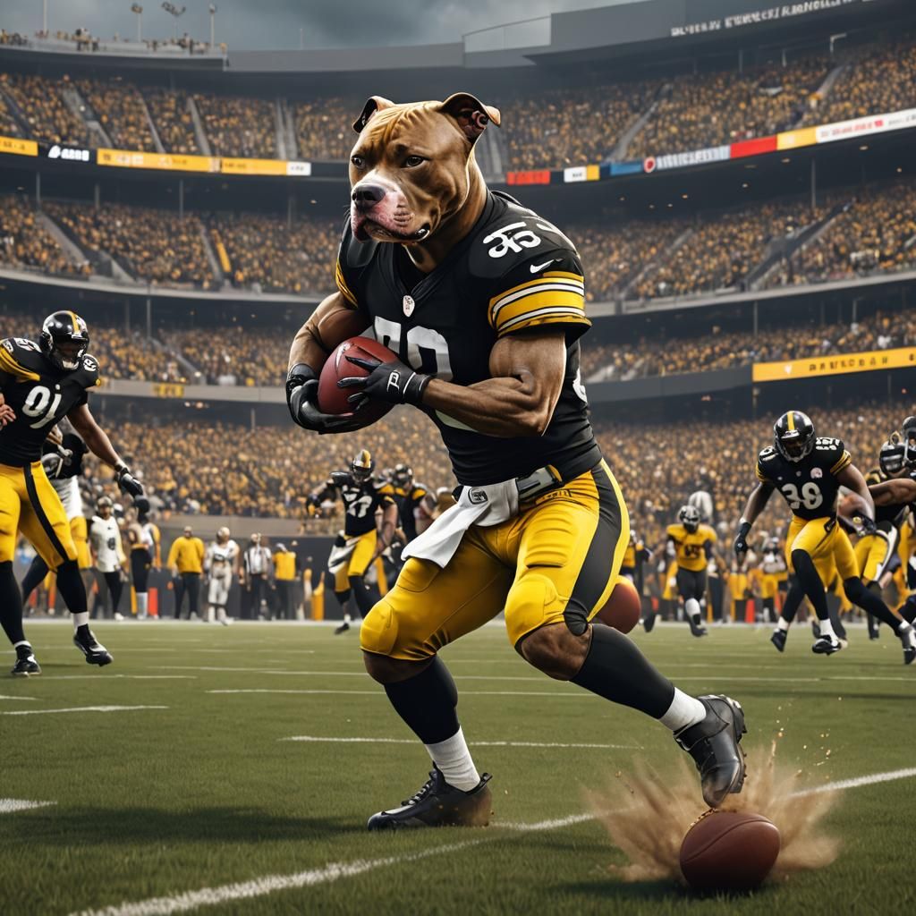 Pit Bull Plays Football in Steelers Uniform