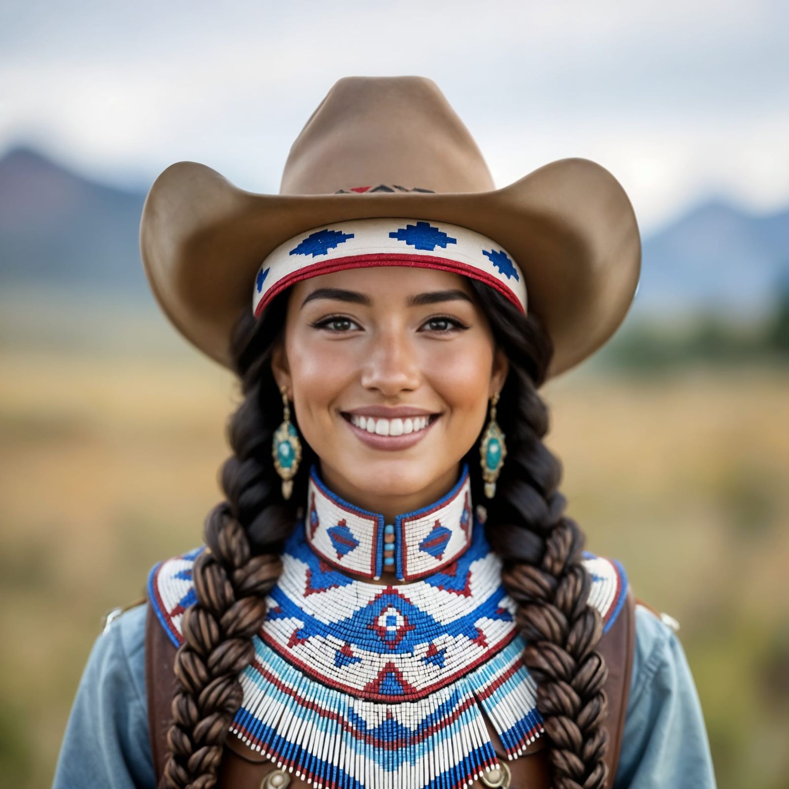 Native American Cowgirl Portrait in Cinematic Style