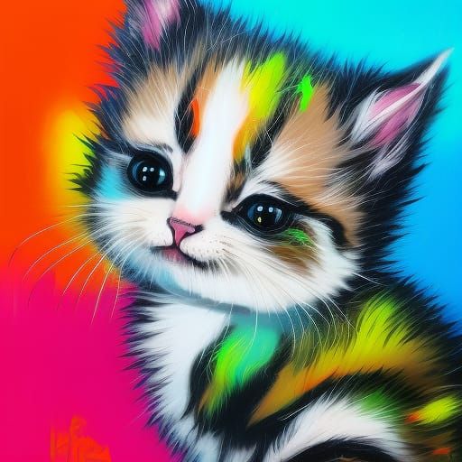 Colorful Kitten in Graffiti Splash Art Style