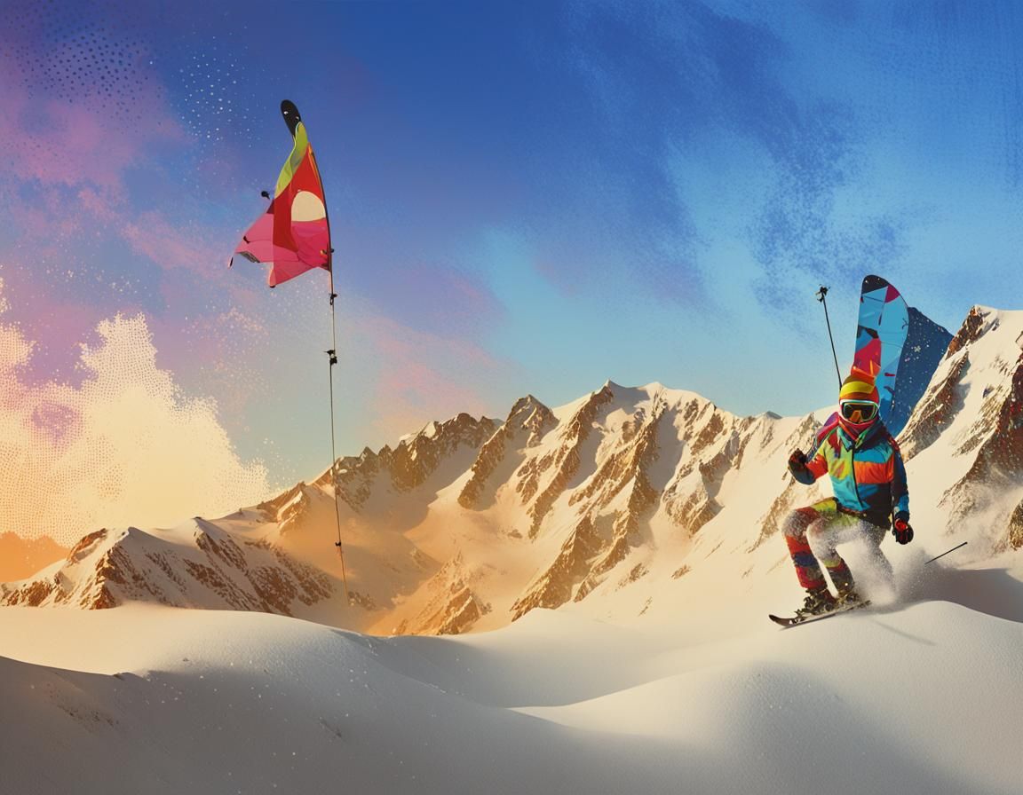 Pop Art Skier Portrait in Warhol Silkscreen Style