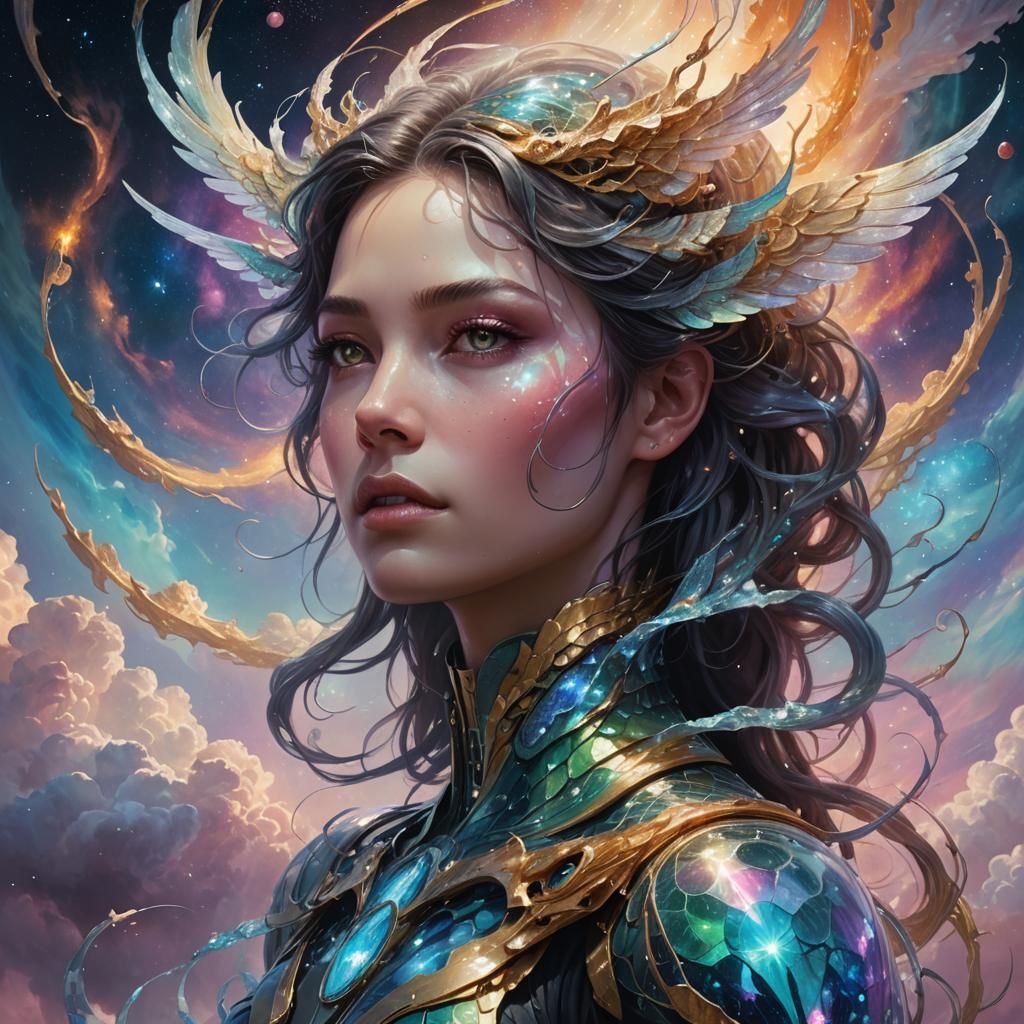 Surreal Serpentine Entity with Crystalline Wings