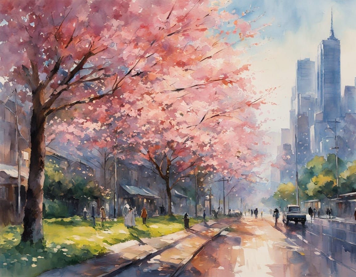 Pink Hues in a Dreamy, Ethereal Cityscape