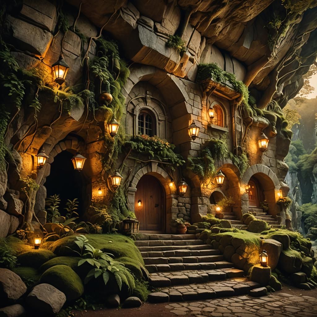 Cave House Landscape with Fantasy Architecture