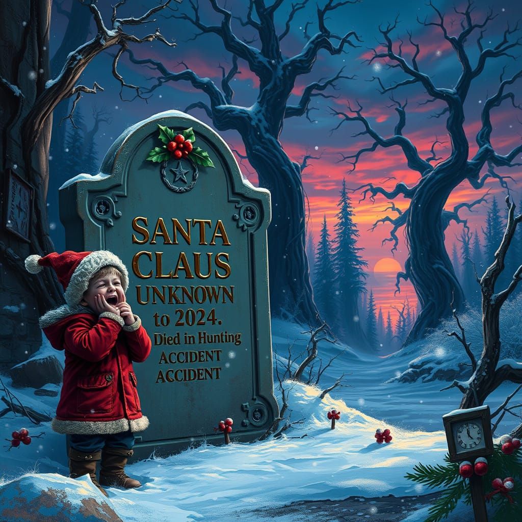 Distraught Child Sobs Over Santa Claus' Grave in Winter Wond...