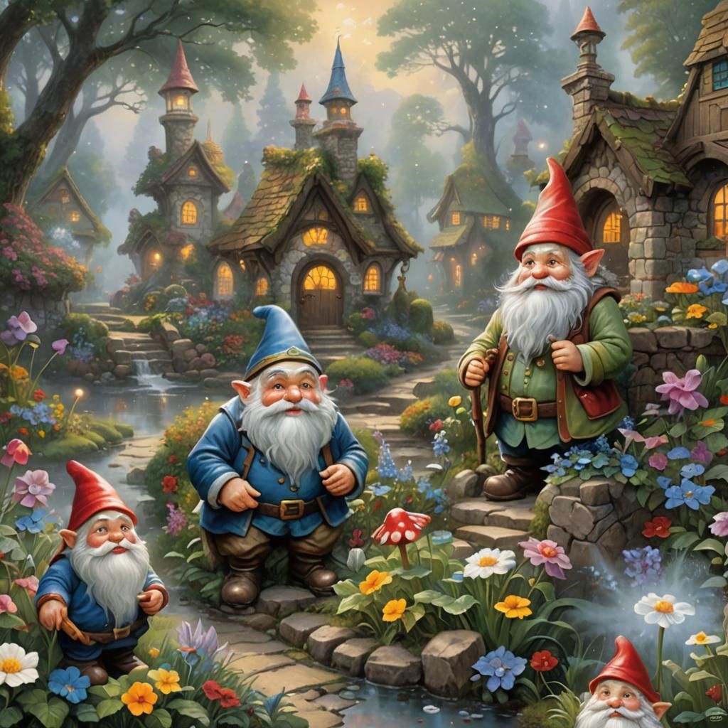 Ethereal Garden Gnome in Fantasy Landscape