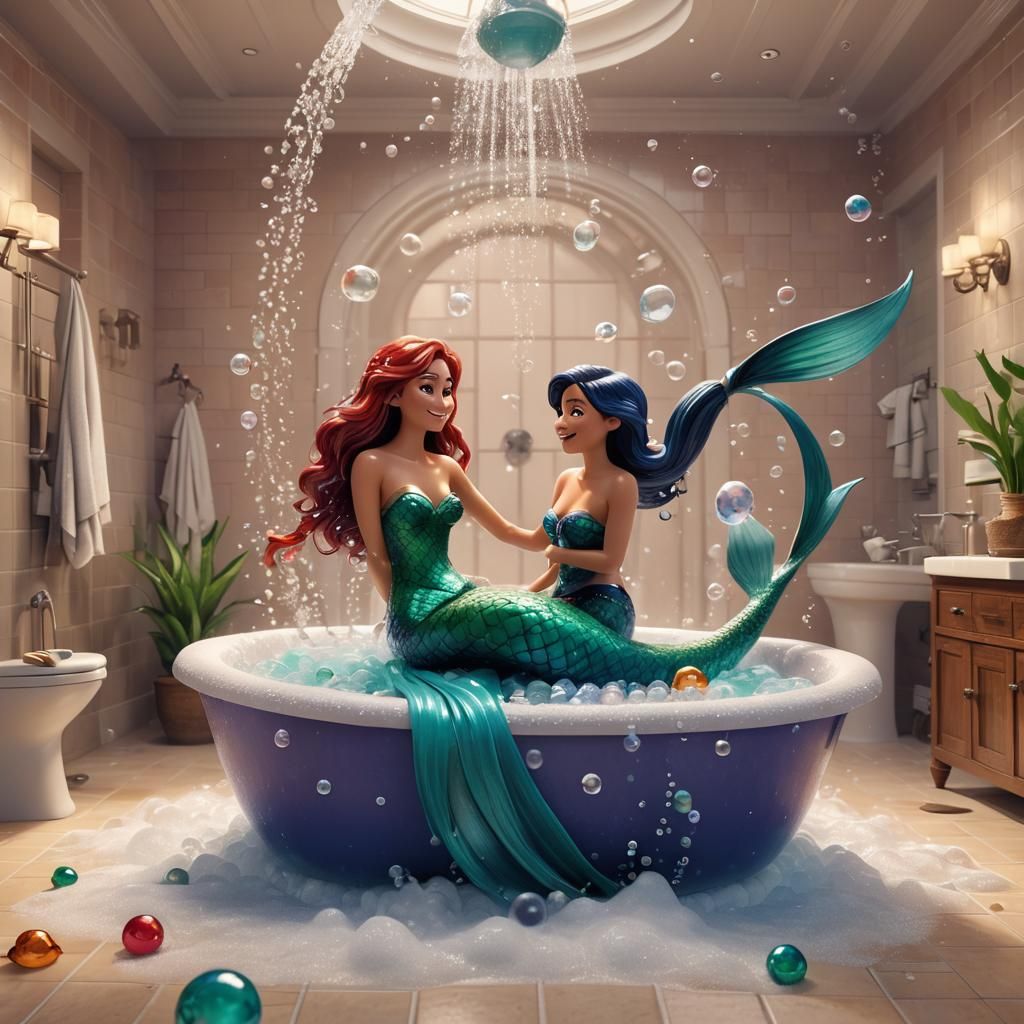 Mermaid Relaxing in Bubble Bath: 3D Digital Art