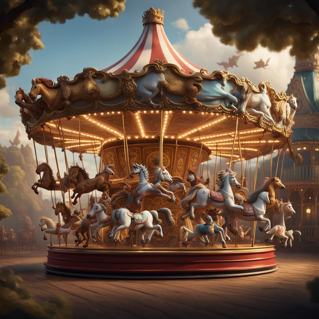 Bobblehead Animal Carousel: Detailed Matte Painting