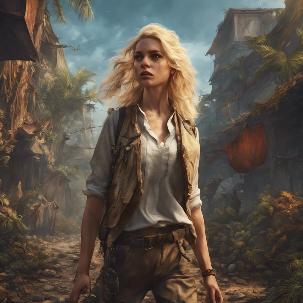 Fantasy Archeologist in Concert Jungle: Detailed Matte Paint...