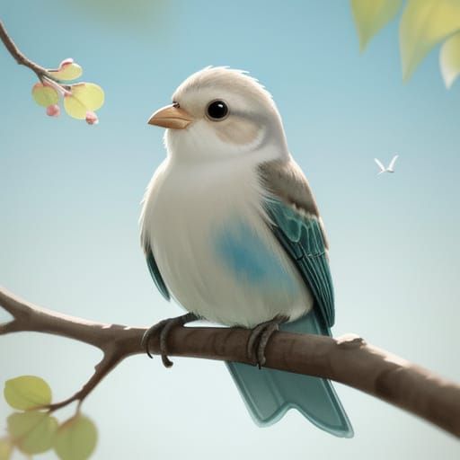 Whimsical Watercolor Portrait of a Perched Baby Bird