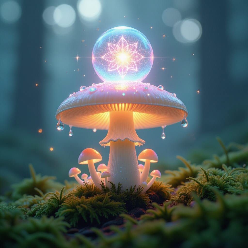 Glowing Mushroom Cap with Fractal Reflections