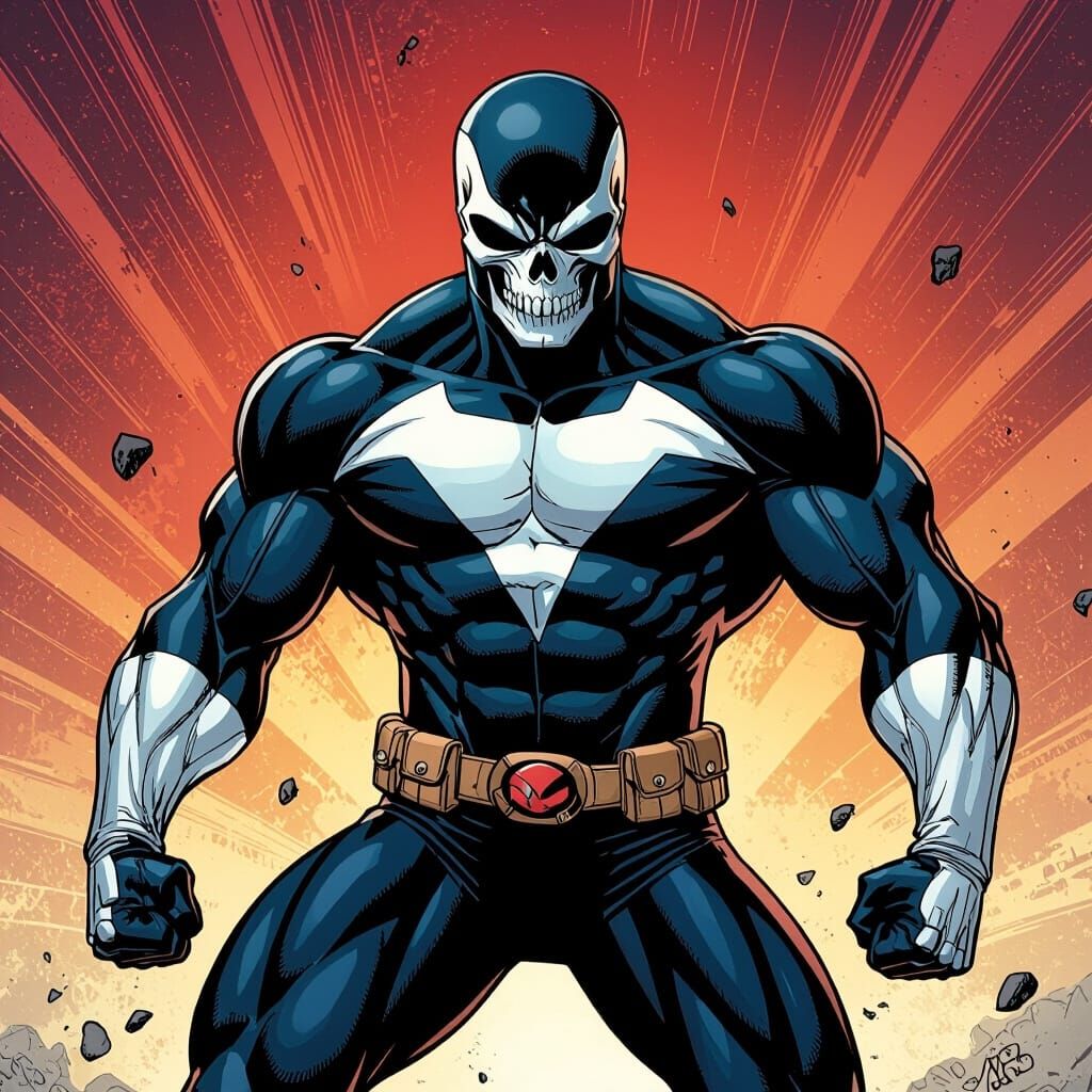 Heroic Skull-Masked Superhero in Dark Comic Book Art