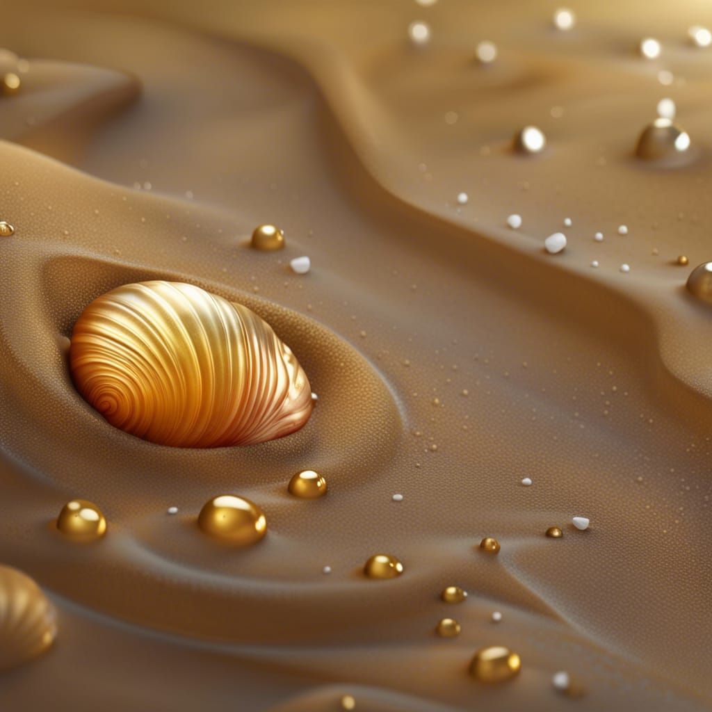 Golden Seashell in Droplet: Fantasy Concept Art