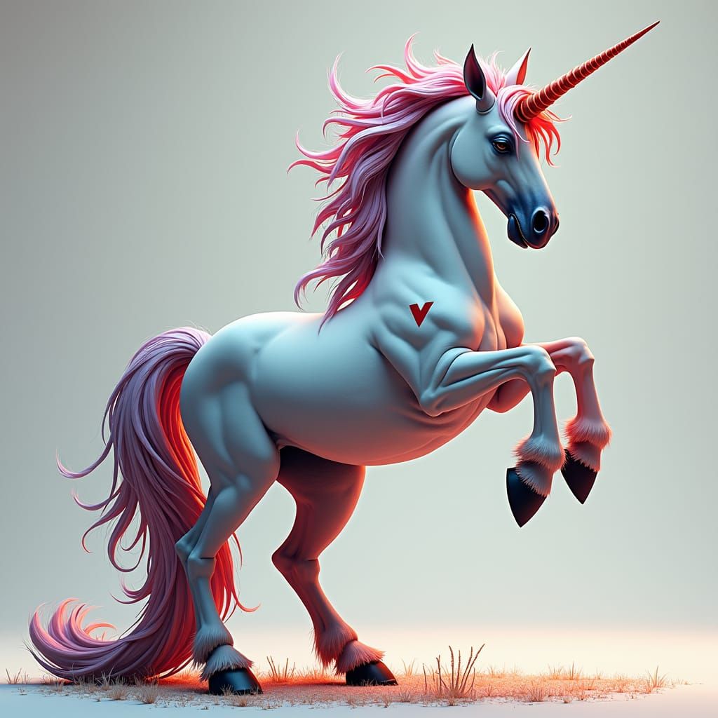 Majestic Unicorn Rearing in Matte Paint Style