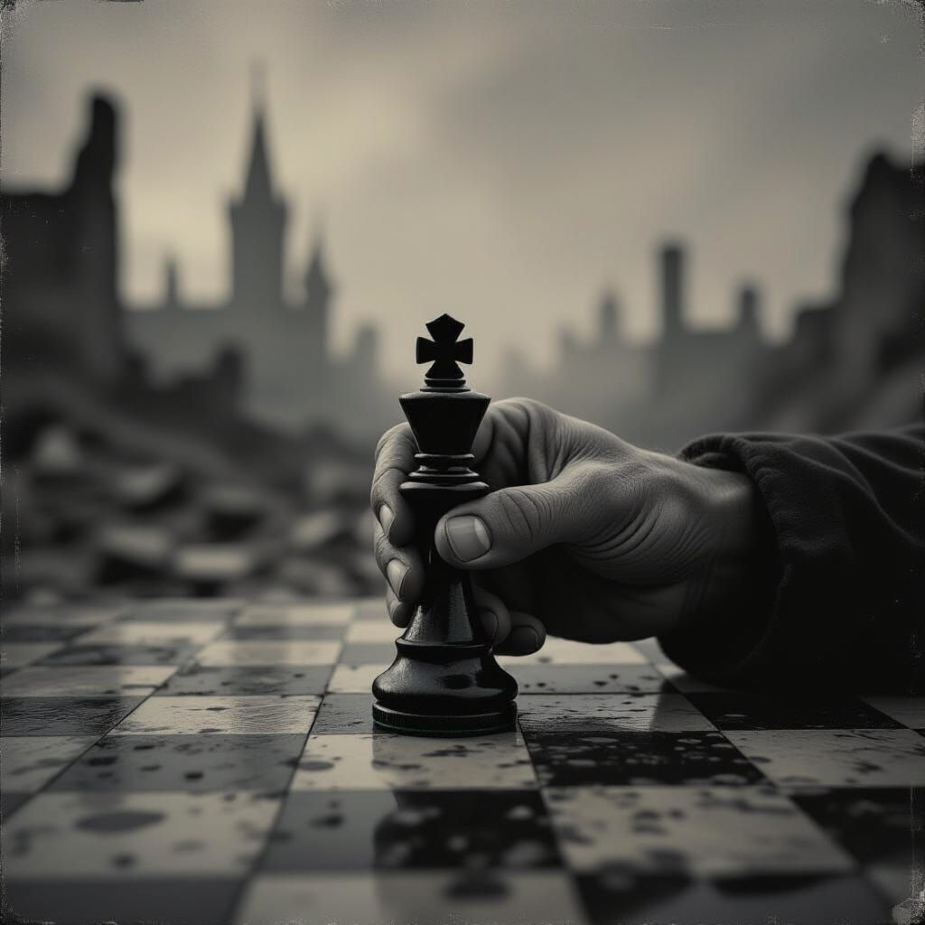 Gritty War Photo Style Chess Piece in Hand