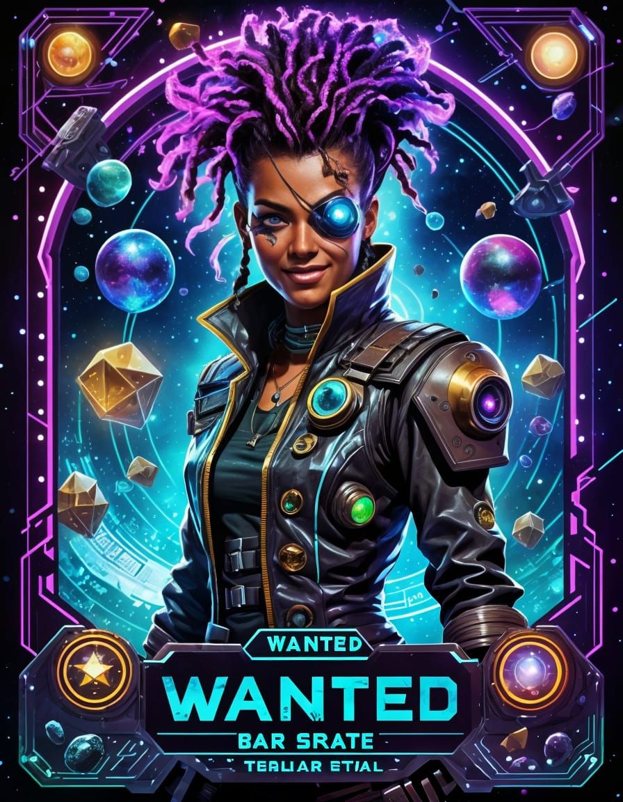Wanted: Notorious Space Pirate Portrait in Futuristic Settin...