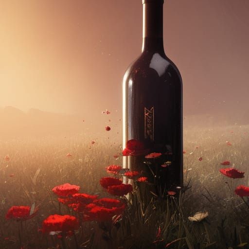 Wine Bottle Flowers in Dark Fantasy Style