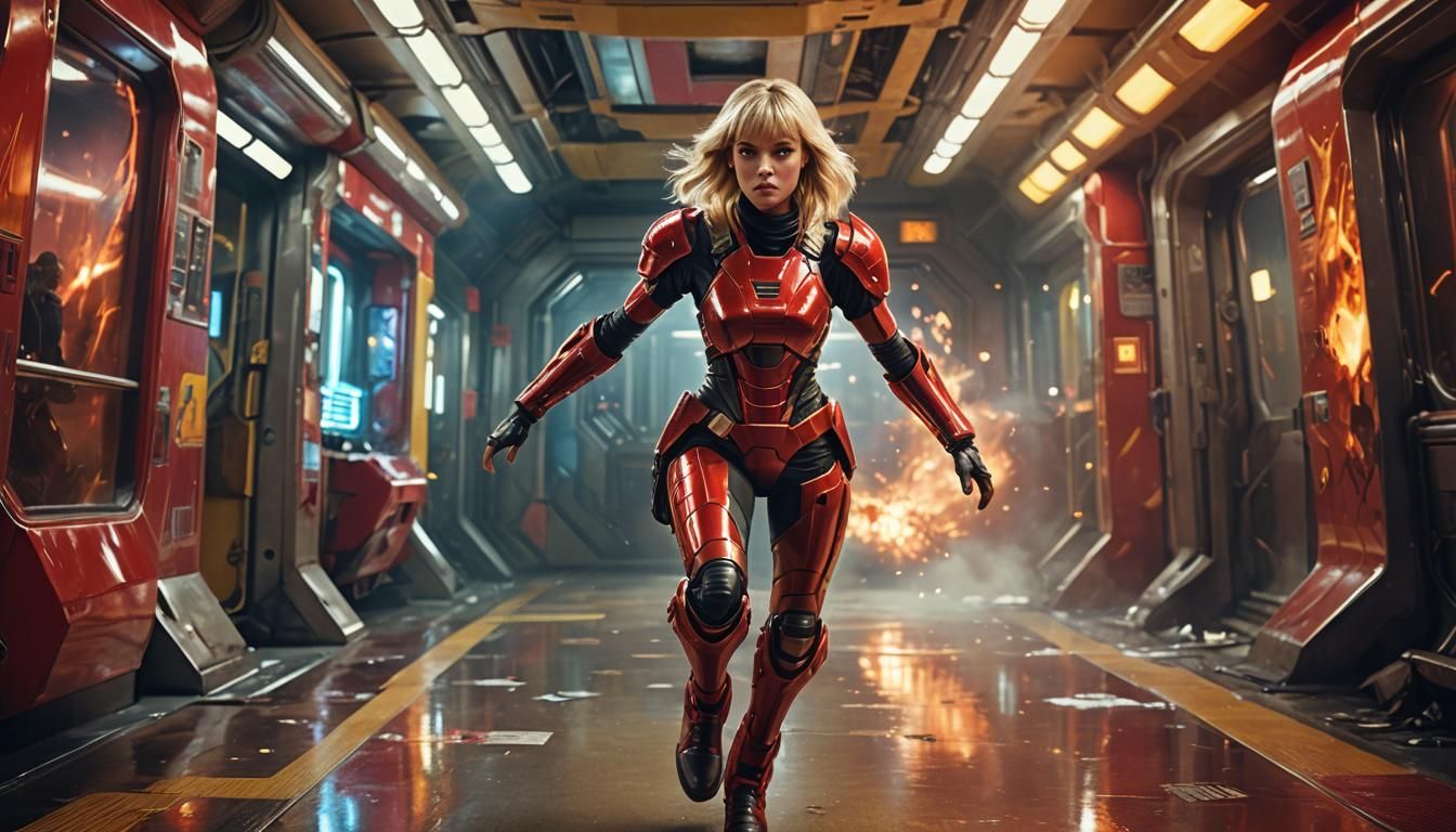 European Woman in Space Armor: Acrylic Art Style