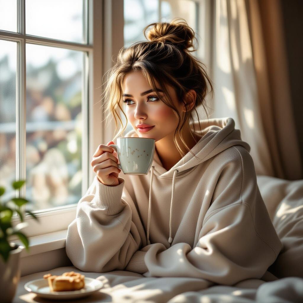 Cozy Coffee Break: A Photorealistic Window Scene