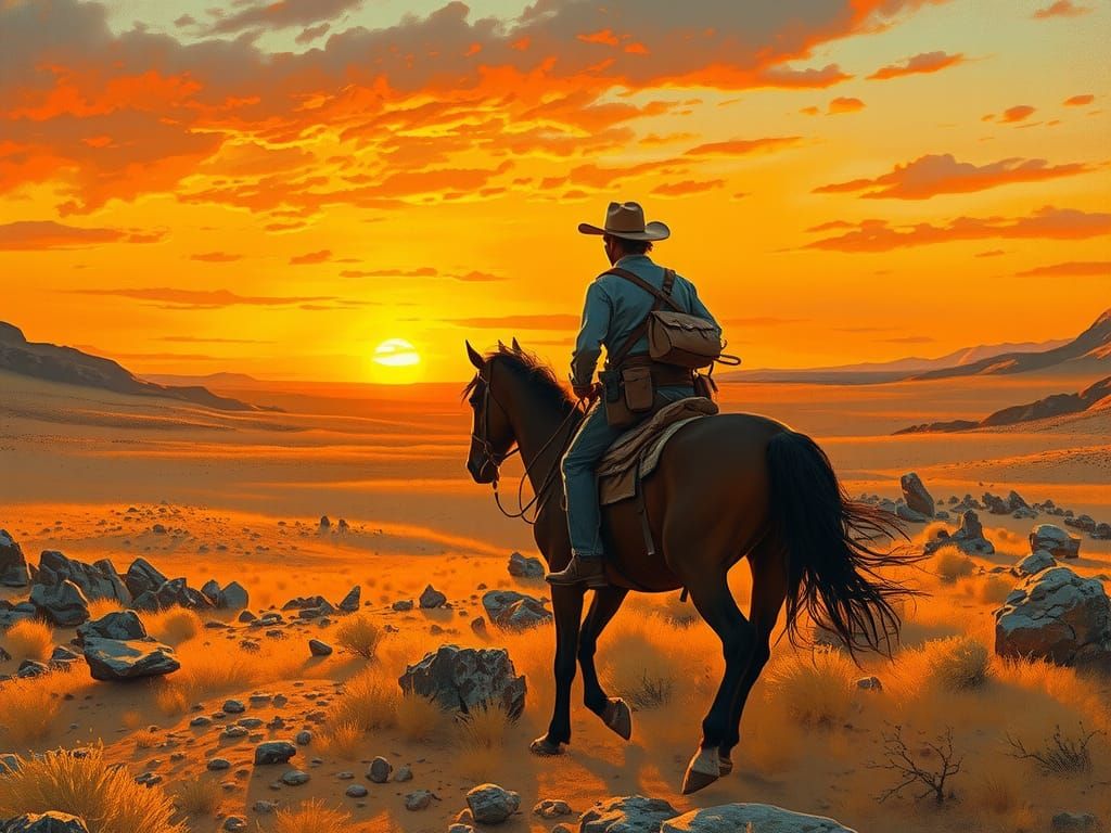 Lone Cowboy's Sunset Ride: Western Art