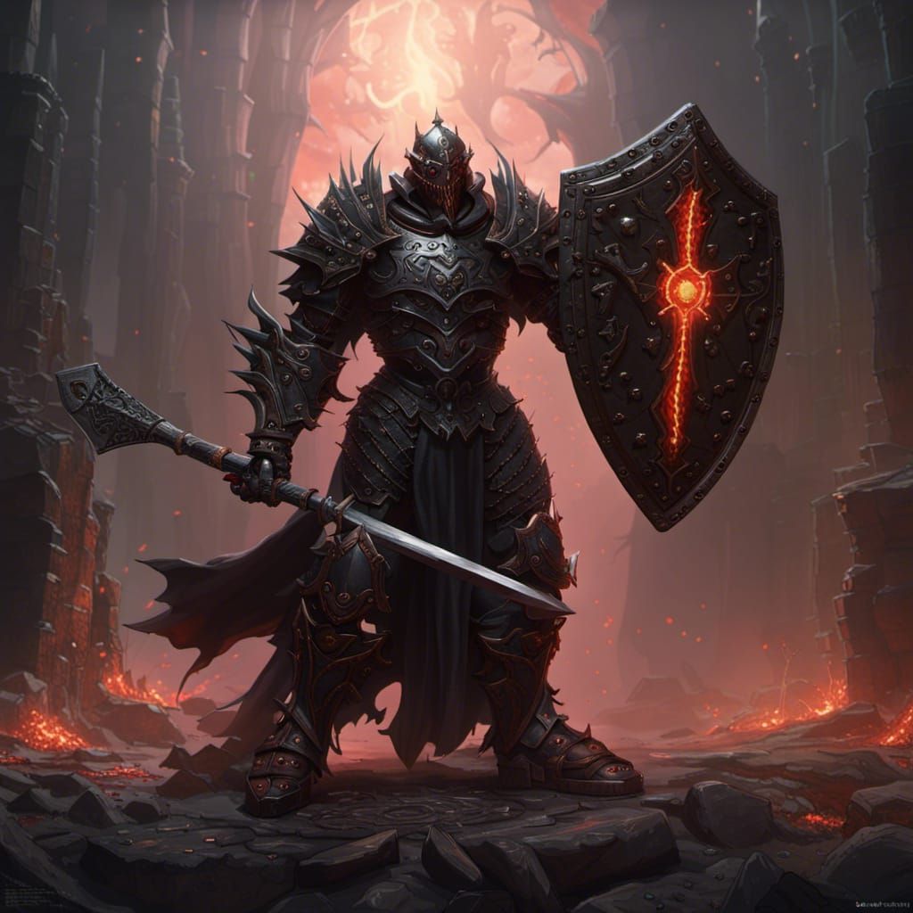 Hell Knight with Black Armor in Dark Fantasy Style