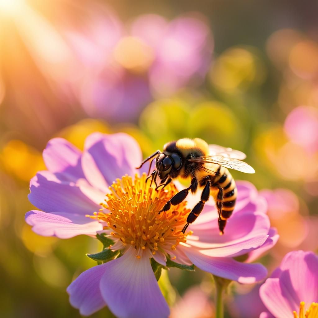Macro Photo of Bee Collecting Nectar
