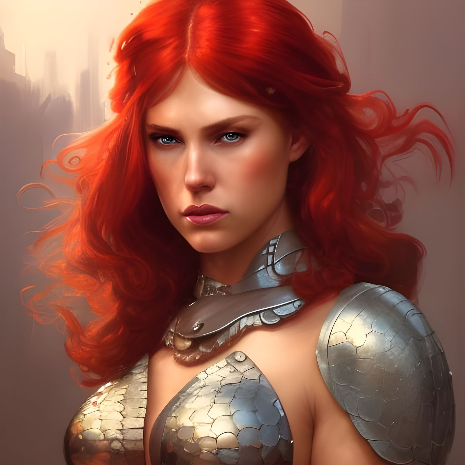 Red Sonja Portrait in Hyperdetailed Style