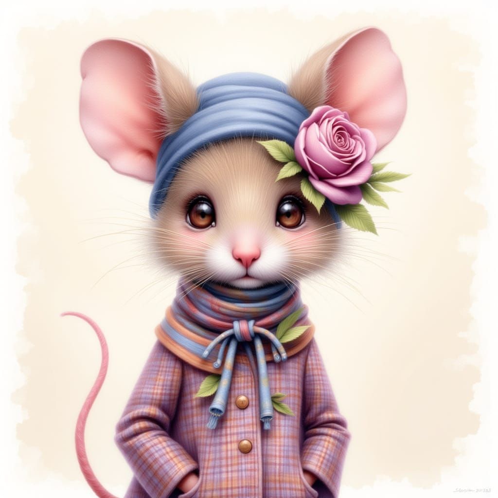 Whimsical Mouse Portrait in Soft Painterly Style