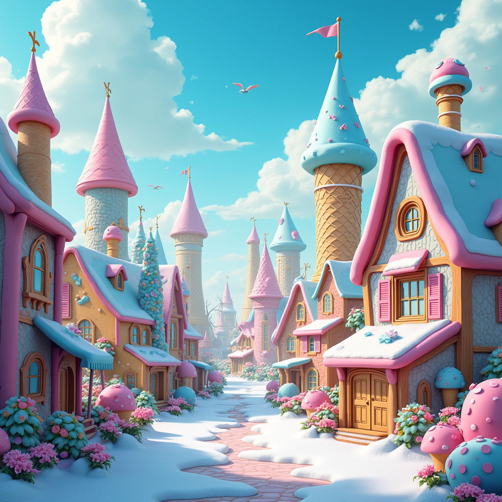 Ice Cream Village: A Fantastical Wonderland in Digital Art