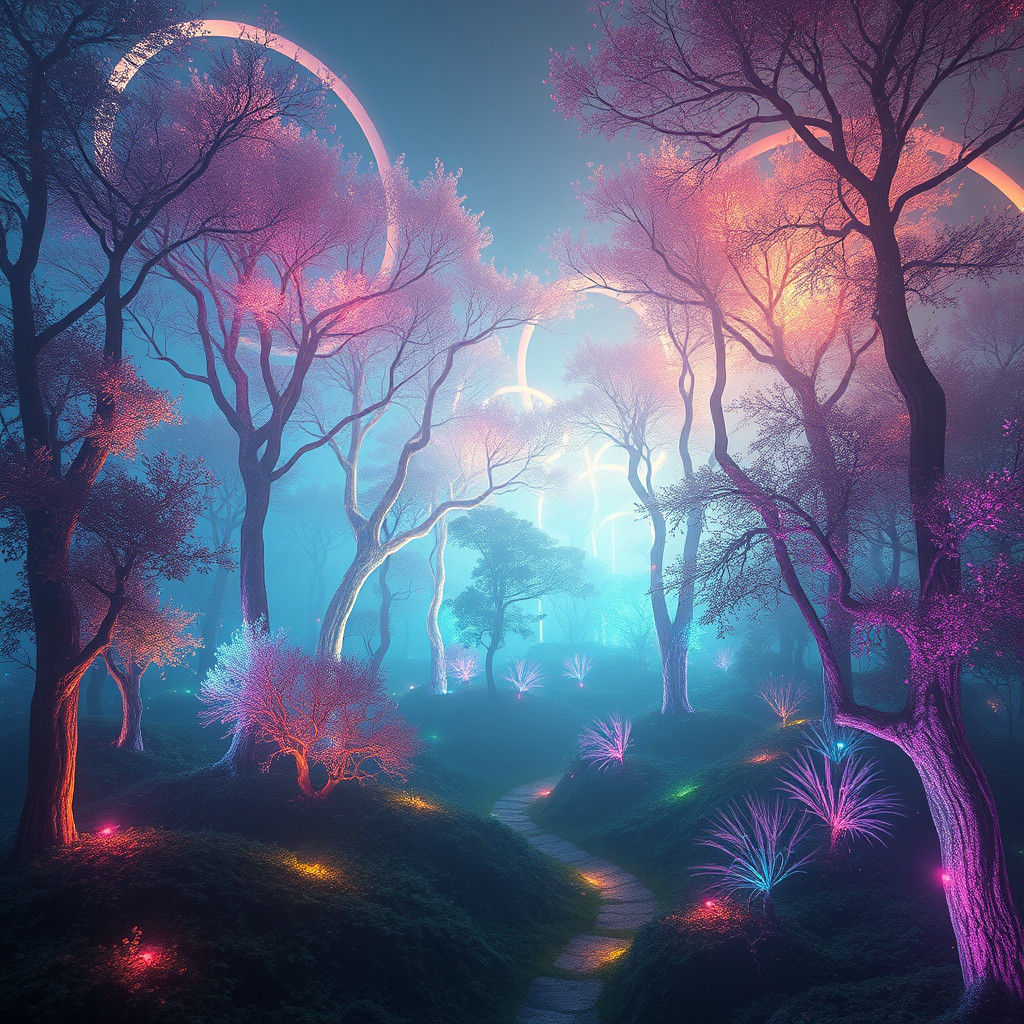 Luminous Forest of Light in Sci-Fi Style