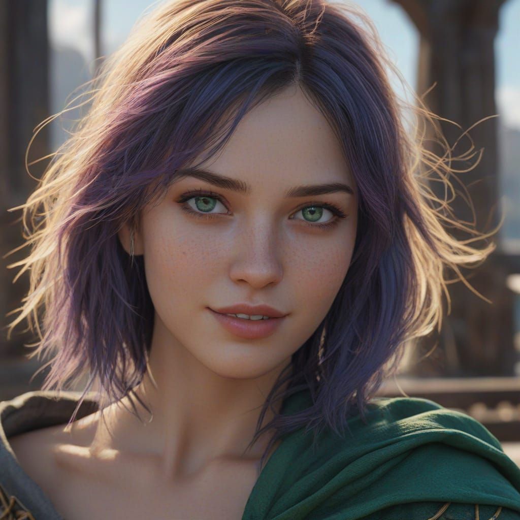 Ethereal Fantasy Girl with Emerald Eyes in Vibrant Colors