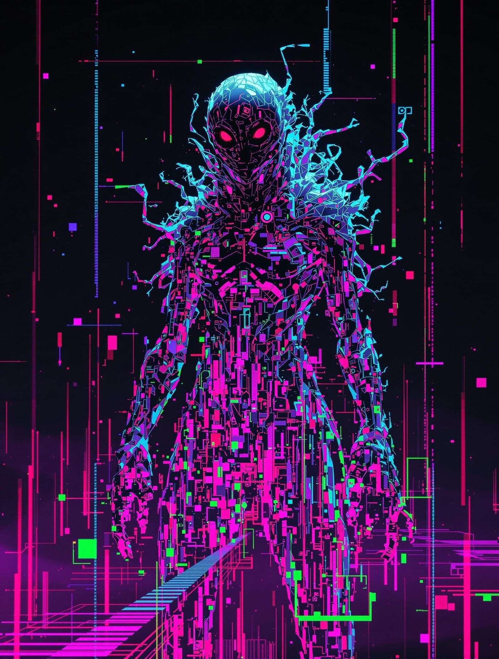 Enigmatic Bio-Being Emerges from Void in Glitch Art