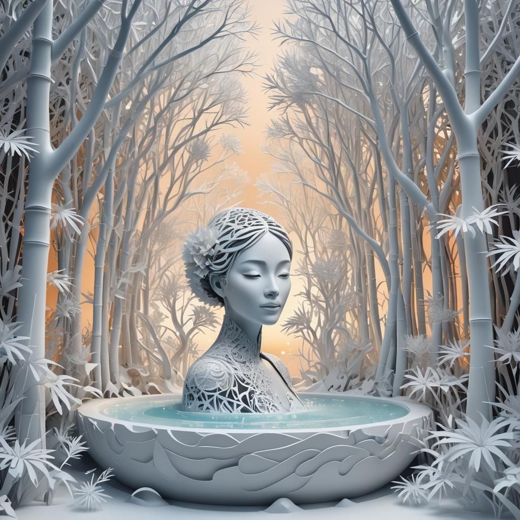 Snow Globe Spa Scene with Humanoid Woman