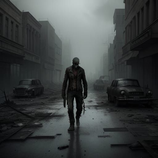 Zombie in Desolate City Street Concept Art