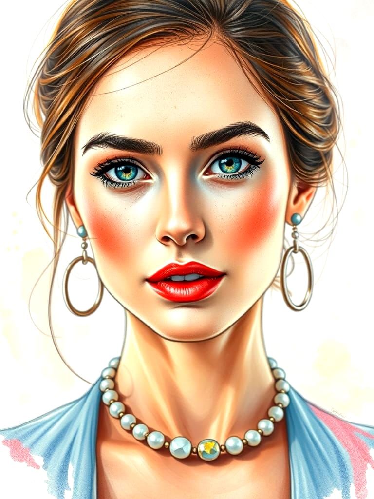 Vibrant Pencil Portrait of Woman in Elegant Attire