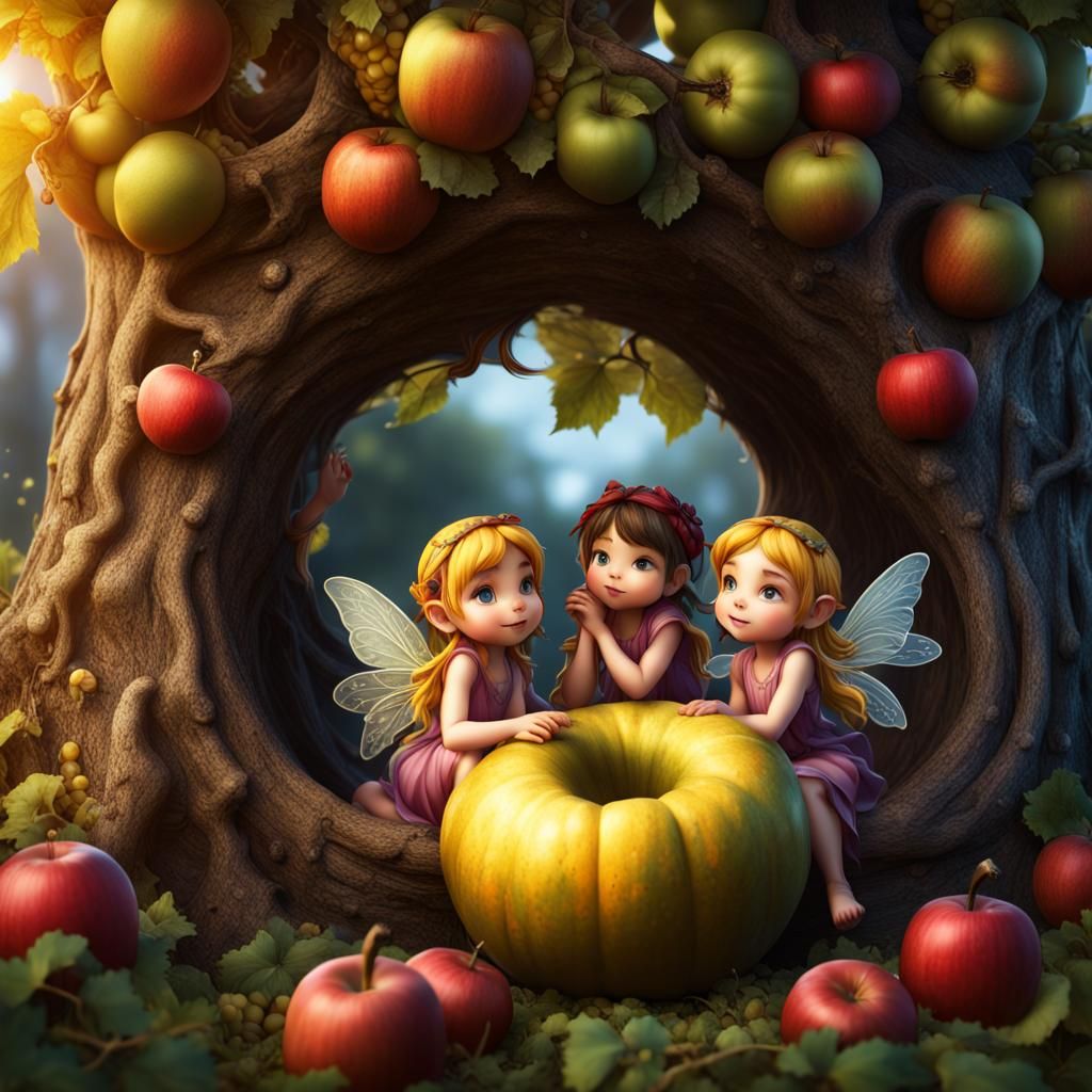 Fairies in Apple, Fantasy Concept Art