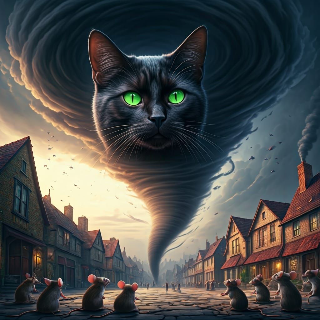 Black Cat Transforms into Tornado Over Mouse Town