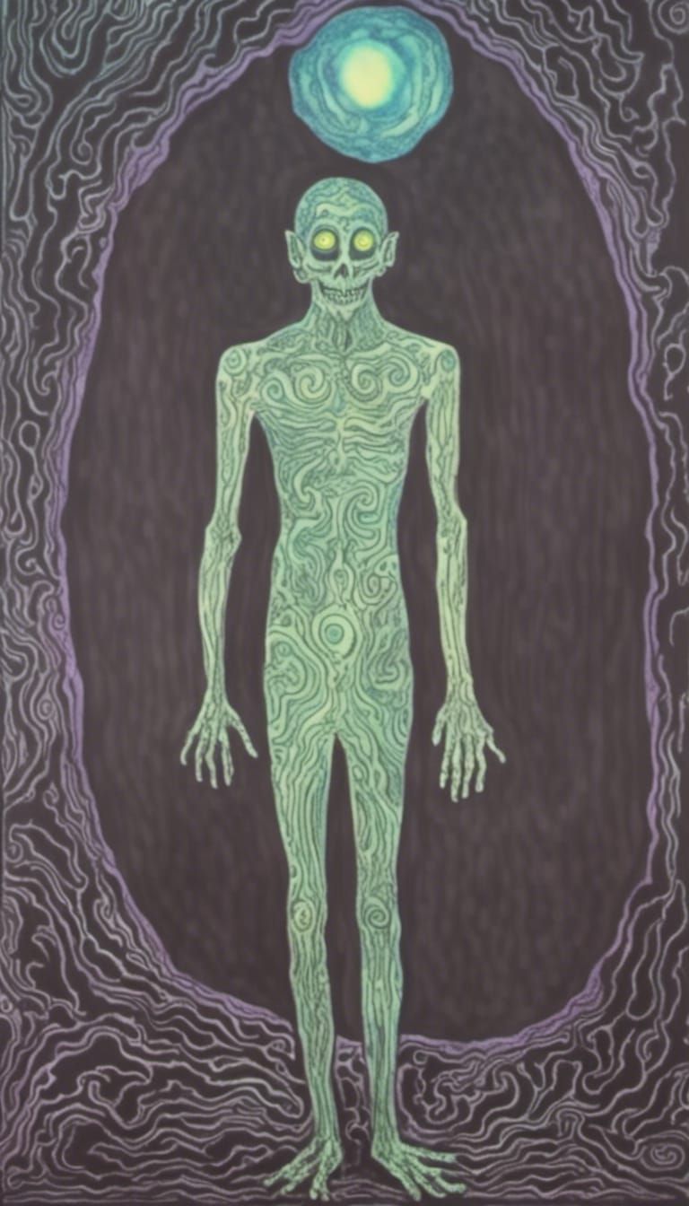 Ethereal Entity in Surreal Ink Illustration