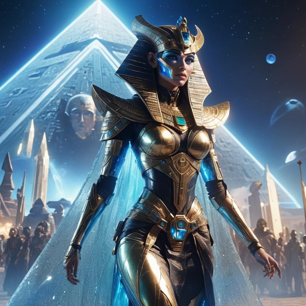 Futuristic Hathor: Egyptian Goddess in Cyberpunk Style