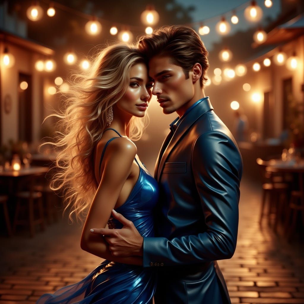 Sultry Italian and Irish Couple Salsa Dance Under Golden Lan...