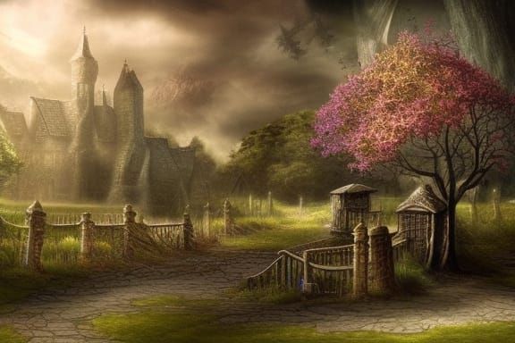 Mysterious Tree Village in Fantasy Art Style