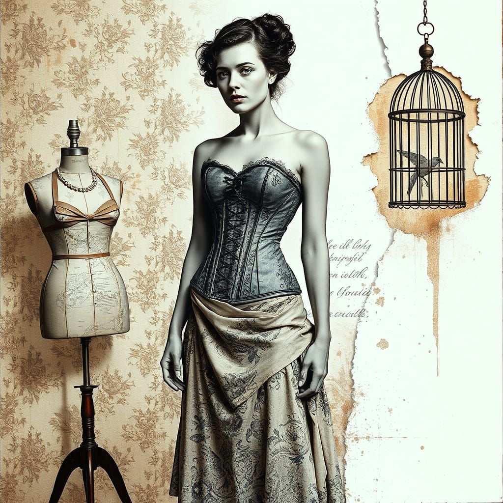 Surreal Collage with Fractal Anomaly and Vintage Elegance